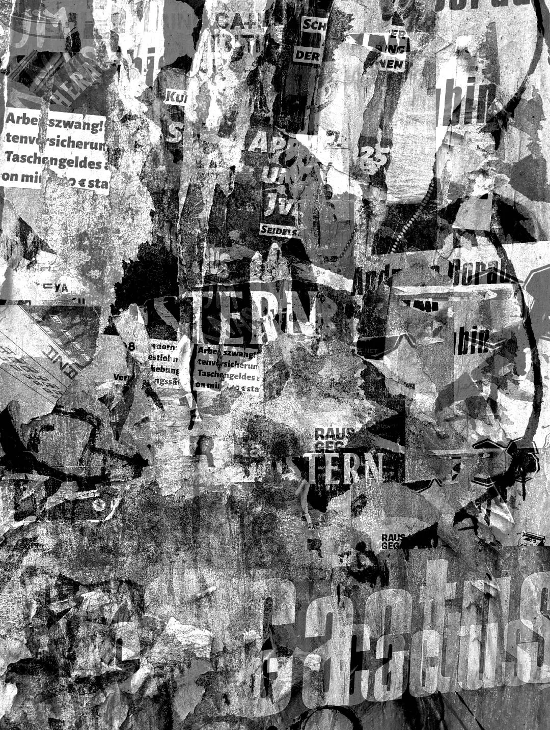 A montage of black and white photographs of Berlin's details. We go towards an abstraction that seeks a sensation of urban tear, of ashes and wandering, made of concrete, crows, passages, graffiti.