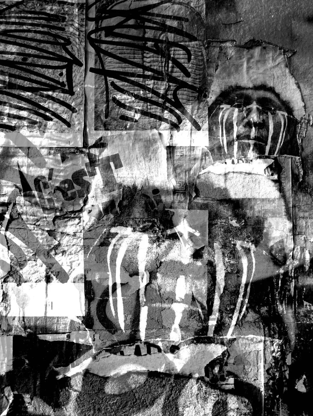 A montage of black and white photographs of Berlin's details. We go towards an abstraction that seeks a sensation of urban tear, of ashes and wandering, made of concrete, crows, passages, graffiti.