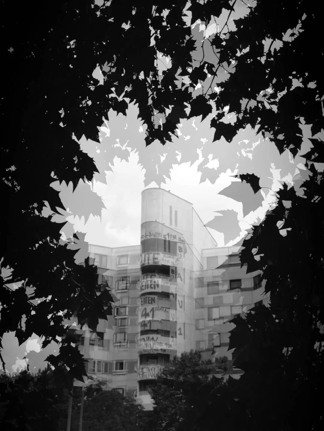 A montage of black and white photographs of Berlin's details. We go towards an abstraction that seeks a sensation of urban tear, of ashes and wandering, made of concrete, crows, passages, graffiti.
